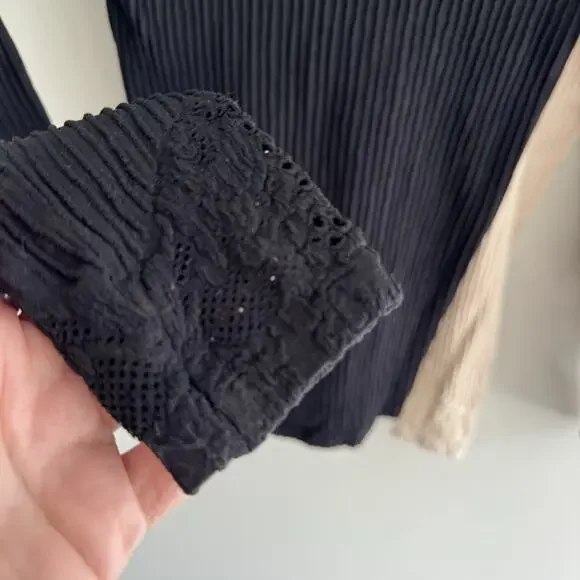 Free People Ribbed Fitted Sweater New/nwot Black/crewm M/L - Picture 5 of 5